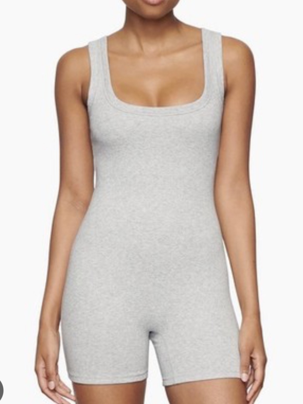 SKIMS Gray Ribbed Scoop-Neck One-Piece Romper